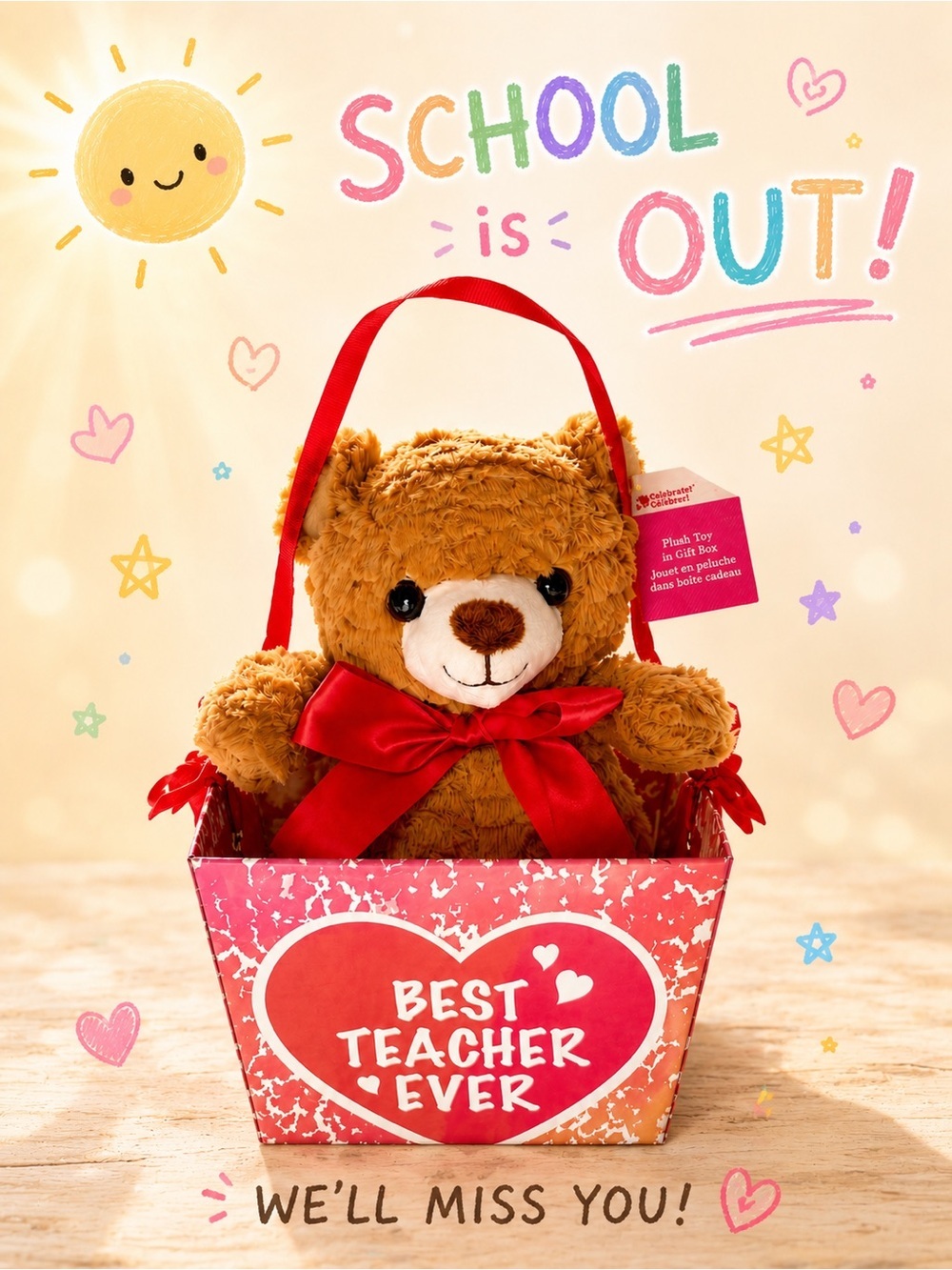 🧸 2/$45 NWT Teacher Appreciation Plush Bear Ready To Gift Keepsake Bucket